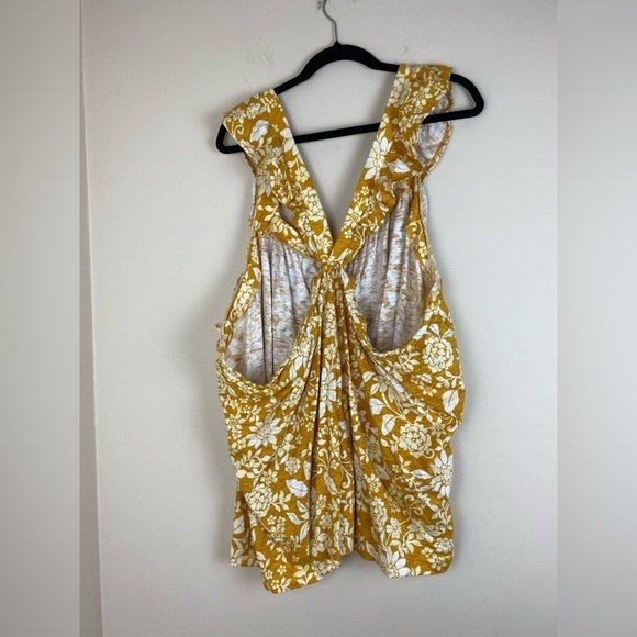 NWT Mustard Yellow Floral Ruffle Crisscross Back tank top blouse plus size 4XL - Picture 4 of 4